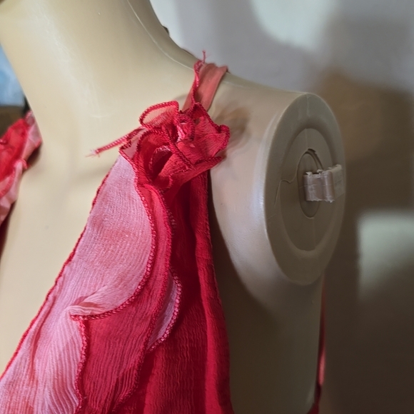 Vintage Rare Bebe 100% Silk Ruffled Red & Pink Sleeveless Dress Size S - Picture 6 of 14
